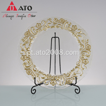 Placas de carregador de vidro de padrão floral de ouro para casamento